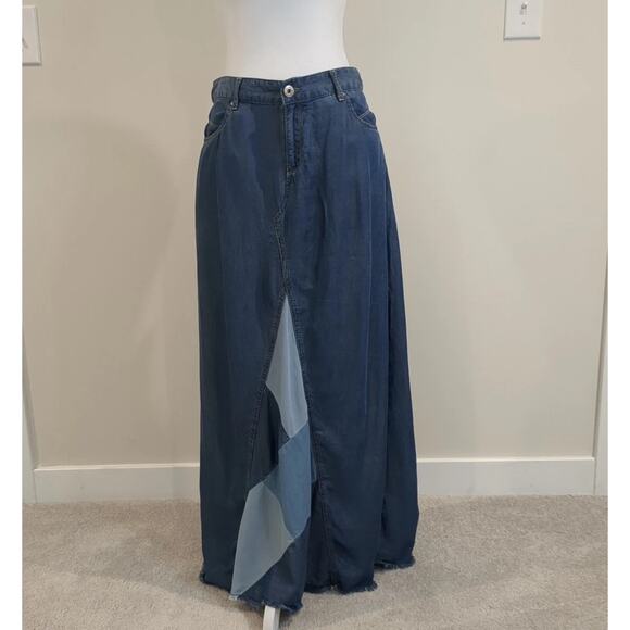 Inc International Concepts Sz 8 Whimsigoth Chambray Denim Patchwork Maxi Skirt - Picture 2 of 15